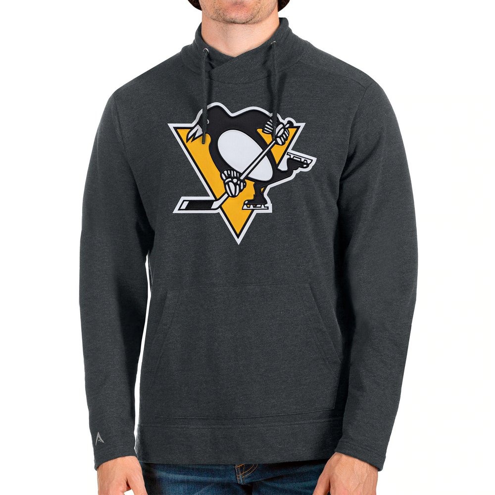 Pittsburgh Penguins Antigua Reward Crossover Neckline Pullover Sweatshirt - Heathered Charcoal