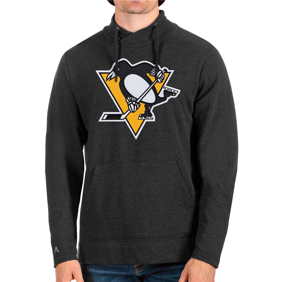 Pittsburgh Penguins Antigua Reward Crossover Neckline Pullover Sweatshirt - Heathered Black