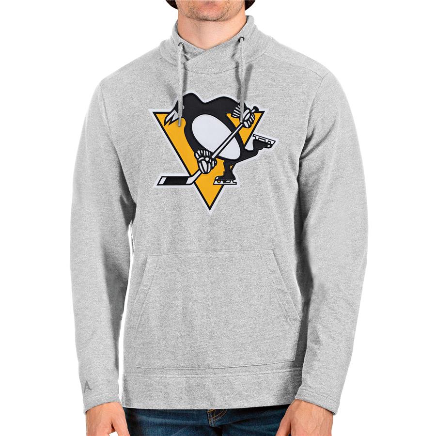 Pittsburgh Penguins Antigua Reward Crossover Neckline Pullover Sweatshirt - Heathered Gray