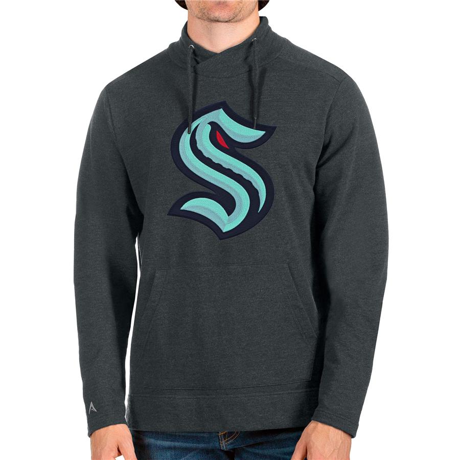 Seattle Kraken Antigua Reward Crossover Neckline Pullover Sweatshirt - Heathered Charcoal