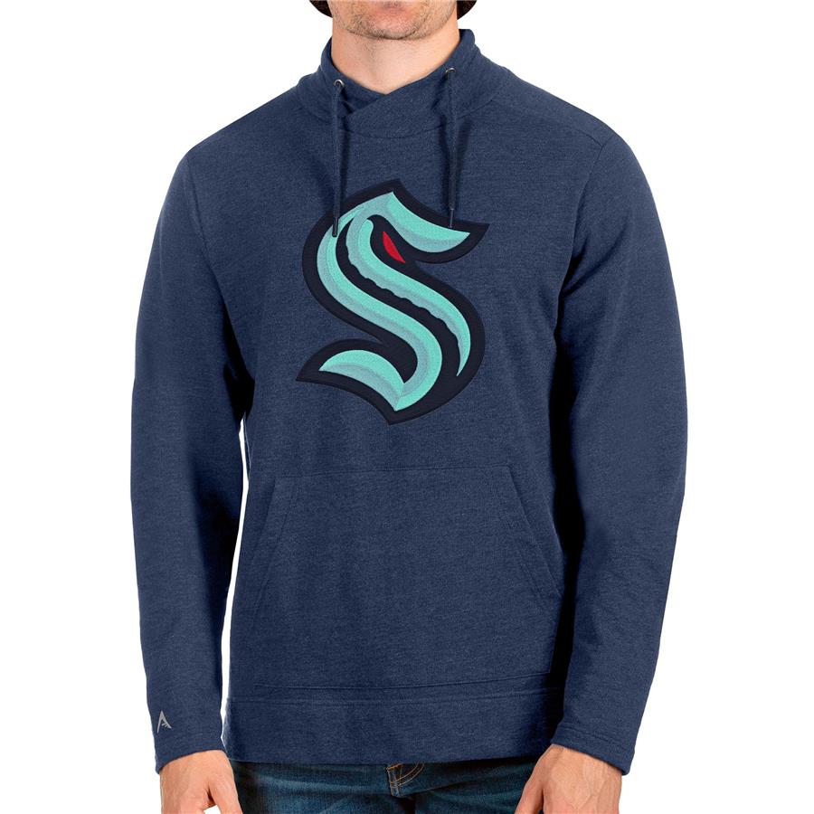Seattle Kraken Antigua Reward Crossover Neckline Pullover Sweatshirt - Heathered Navy