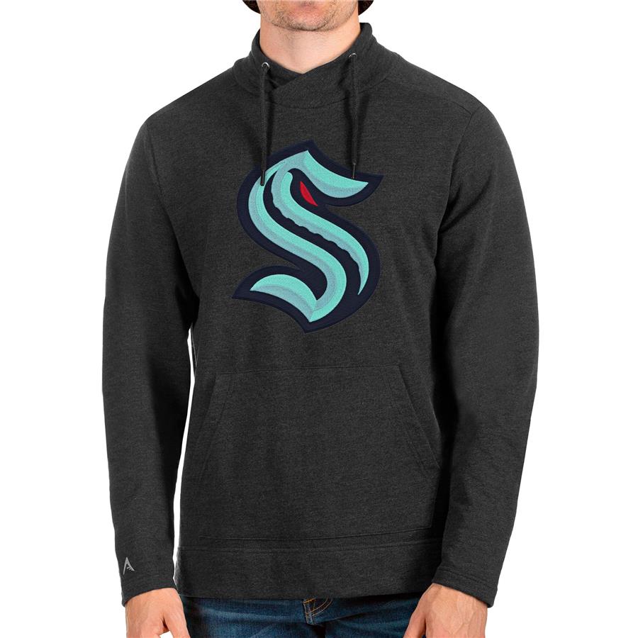 Seattle Kraken Antigua Reward Crossover Neckline Pullover Sweatshirt - Heathered Black