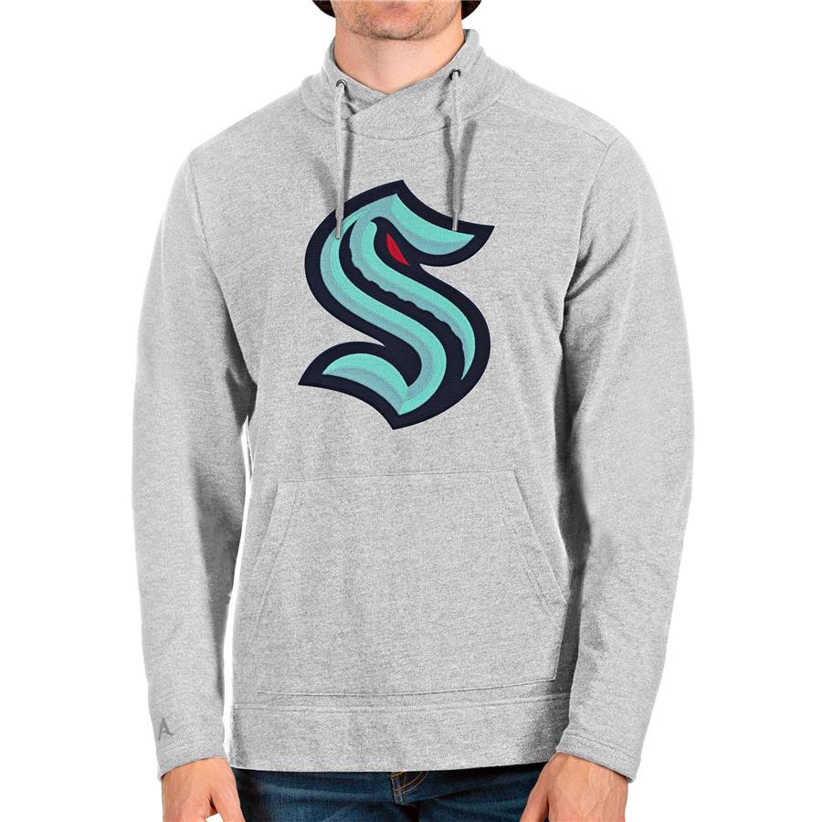 Seattle Kraken Antigua Reward Crossover Neckline Pullover Sweatshirt - Heathered Gray