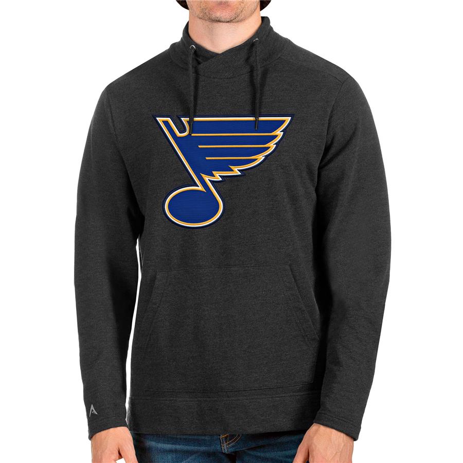 St. Louis Blues Antigua Reward Crossover Neckline Pullover Sweatshirt - Heathered Black