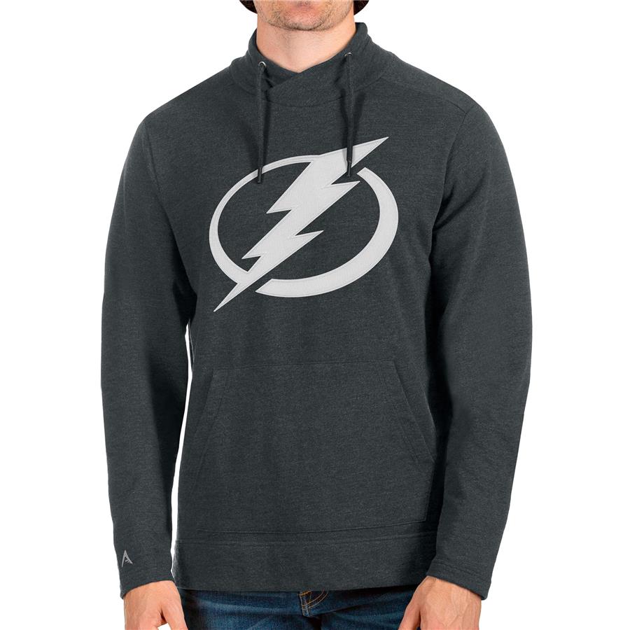 Tampa Bay Lightning Antigua Reward Crossover Neckline Pullover Sweatshirt - Heathered Charcoal