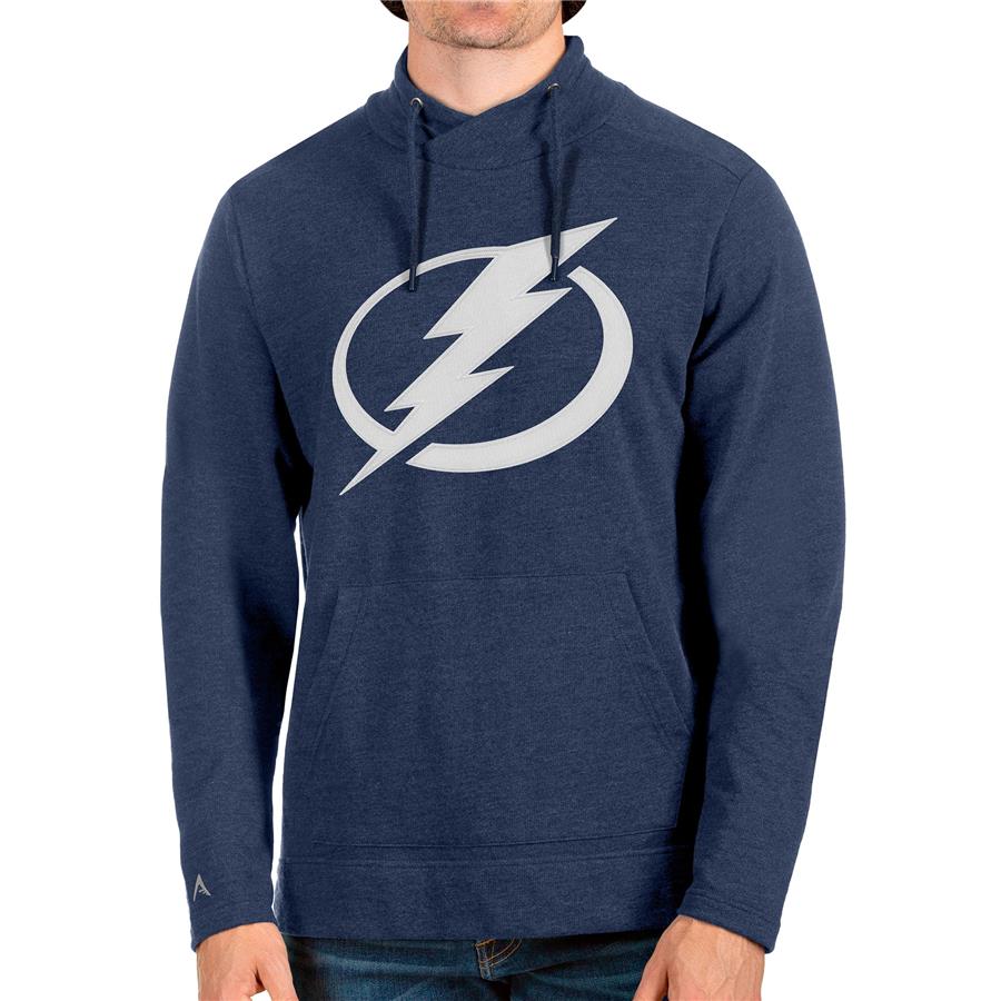 Tampa Bay Lightning Antigua Reward Crossover Neckline Pullover Sweatshirt - Heathered Navy