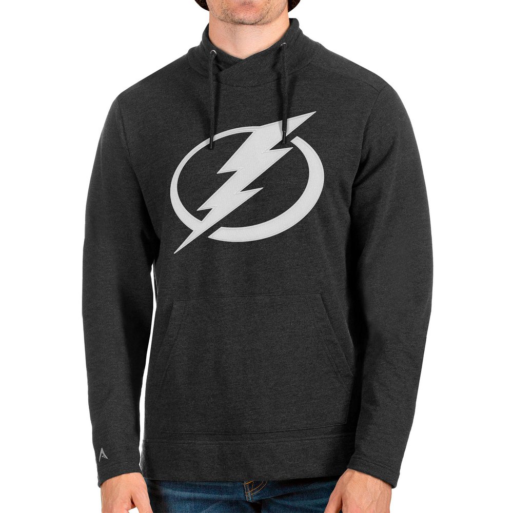 Tampa Bay Lightning Antigua Reward Crossover Neckline Pullover Sweatshirt - Heathered Black