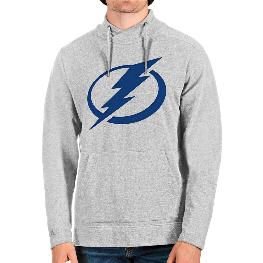 Tampa Bay Lightning Antigua Reward Crossover Neckline Pullover Sweatshirt - Heathered Gray