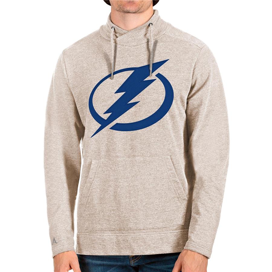 Tampa Bay Lightning Antigua Reward Crossover Neckline Pullover Sweatshirt - Oatmeal