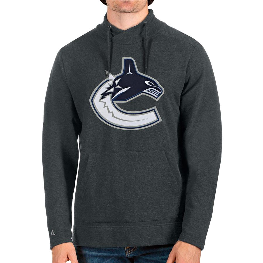 Vancouver Canucks Antigua Reward Crossover Neckline Pullover Sweatshirt - Heathered Charcoal