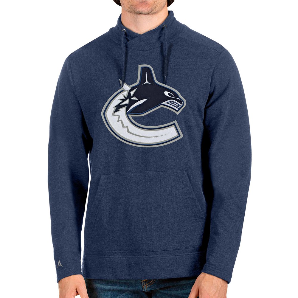 Vancouver Canucks Antigua Reward Crossover Neckline Pullover Sweatshirt - Heathered Navy