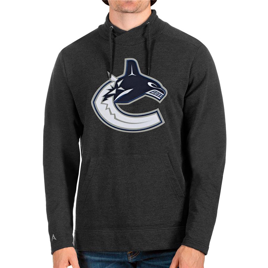 Vancouver Canucks Antigua Reward Crossover Neckline Pullover Sweatshirt - Heathered Black