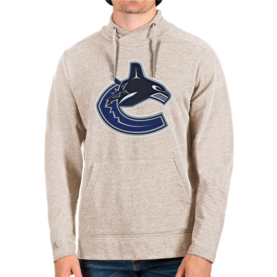 Vancouver Canucks Antigua Reward Crossover Neckline Pullover Sweatshirt - Oatmeal