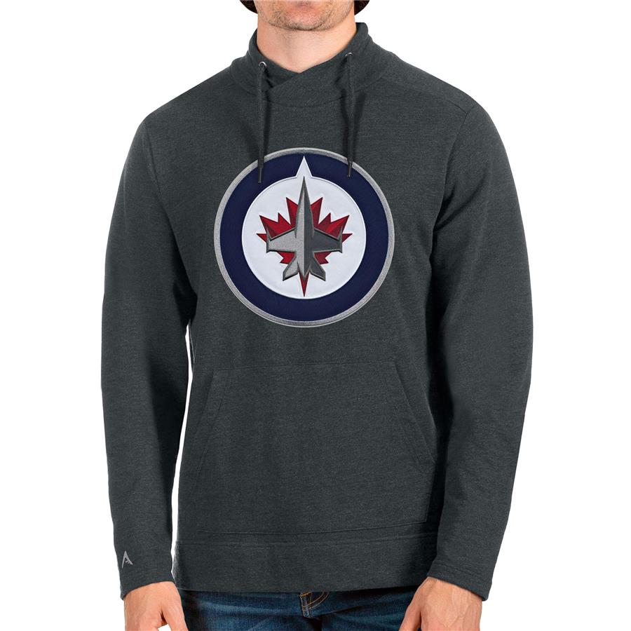 Winnipeg Jets Antigua Reward Crossover Neckline Pullover Sweatshirt - Heathered Charcoal