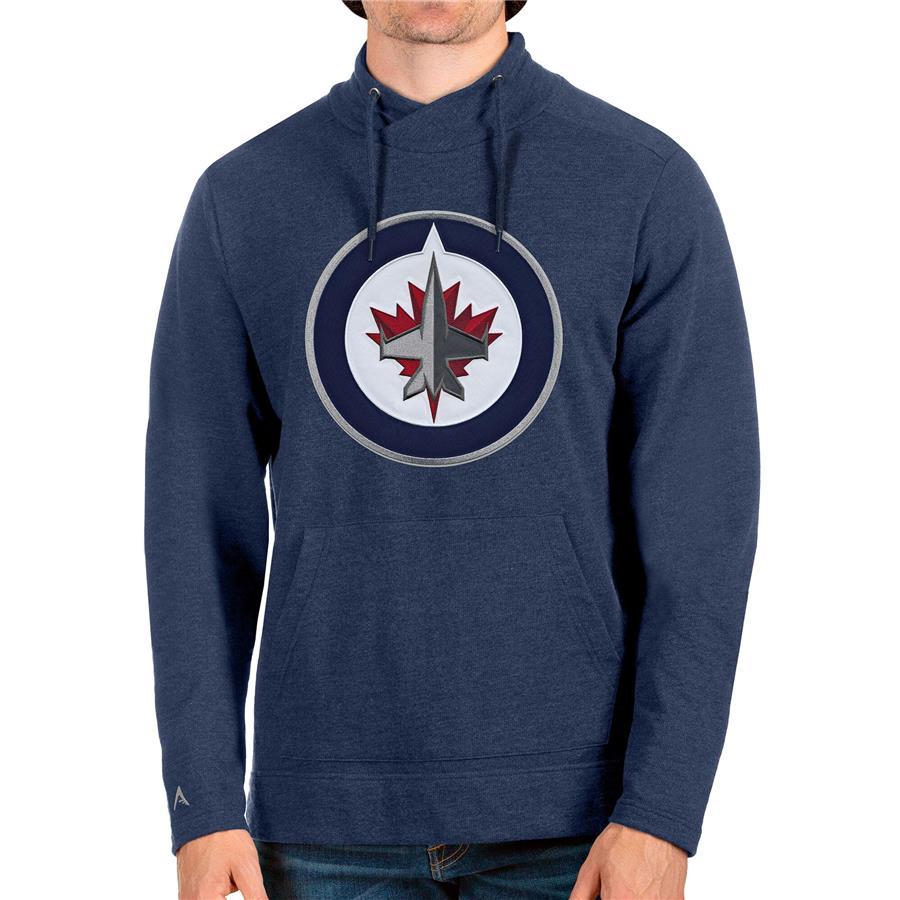 Winnipeg Jets Antigua Reward Crossover Neckline Pullover Sweatshirt - Heathered Navy