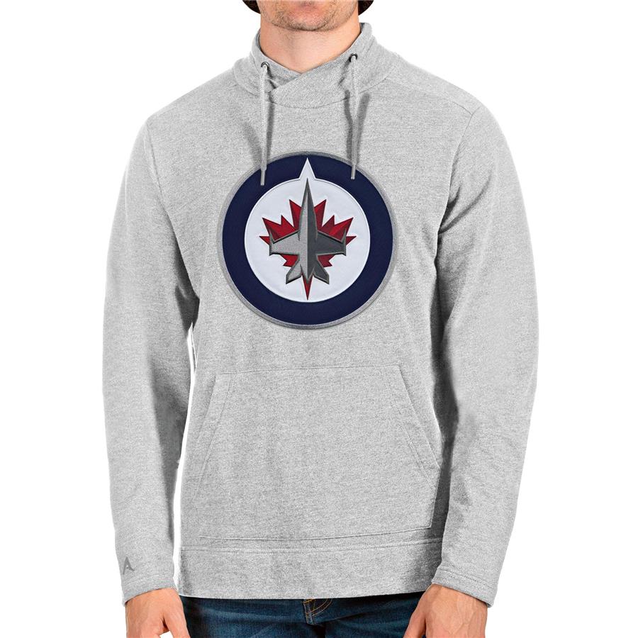 Winnipeg Jets Antigua Reward Crossover Neckline Pullover Sweatshirt - Heathered Gray