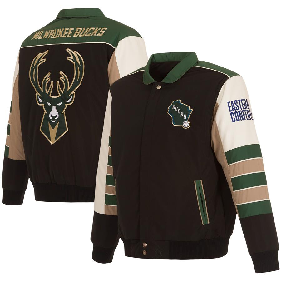 Milwaukee Bucks JH Design Stripe Colorblock Nylon Reversible Full-Snap Jacket - Black