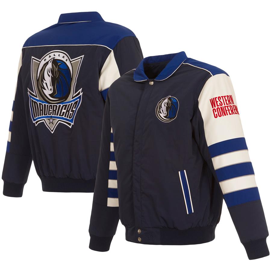 Dallas Mavericks JH Design Stripe Colorblock Nylon Reversible Full-Snap Jacket - Navy