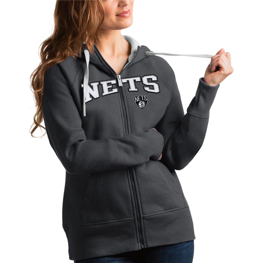Brooklyn Nets Antigua Women's Team Victory Full-Zip Hoodie - Charcoal