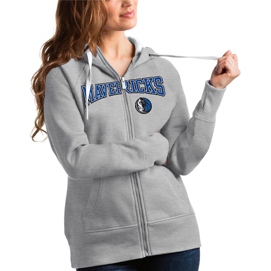 Dallas Mavericks Antigua Women's Team Victory Full-Zip Hoodie - Heathered Gray