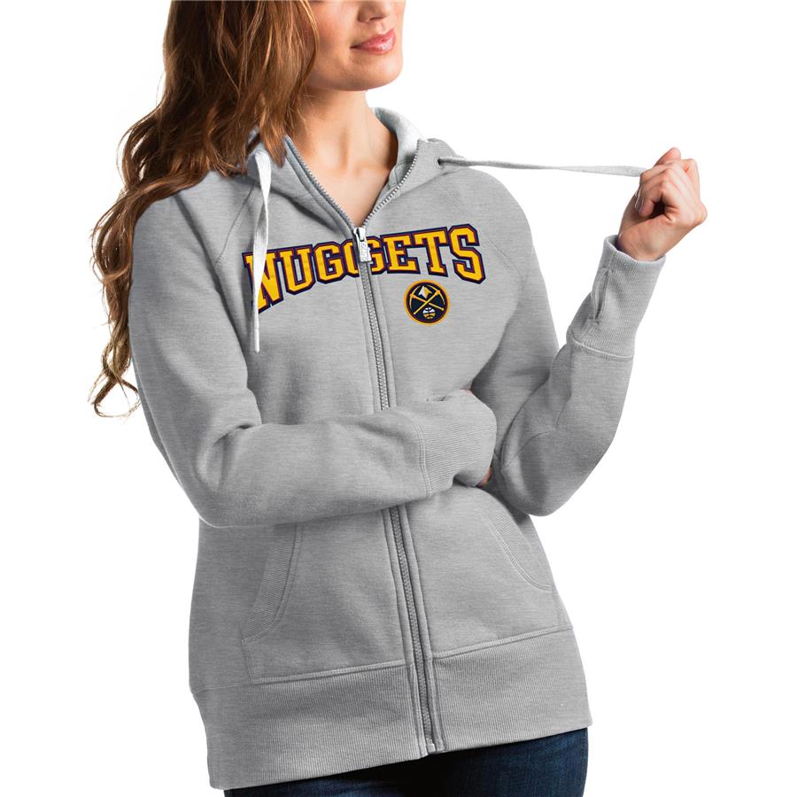 Denver Nuggets Antigua Women's Team Victory Full-Zip Hoodie - Heathered Gray