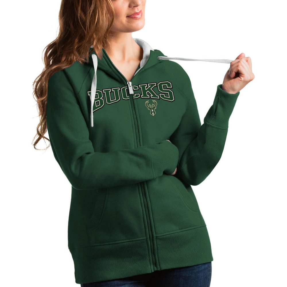 Milwaukee Bucks Antigua Women's Team Victory Full-Zip Hoodie - Hunter Green
