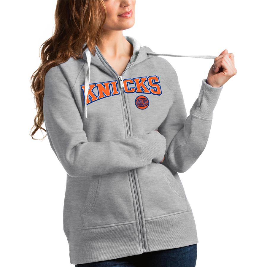 New York Knicks Antigua Women's Team Victory Full-Zip Hoodie - Heathered Gray