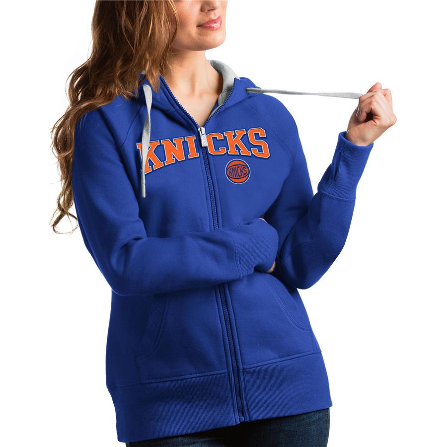New York Knicks Antigua Women's Team Victory Full-Zip Hoodie - Royal