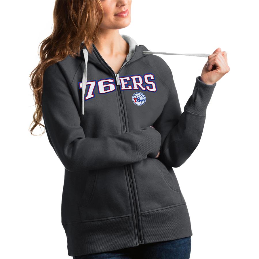 Philadelphia 76ers Antigua Women's Team Victory Full-Zip Hoodie - Charcoal
