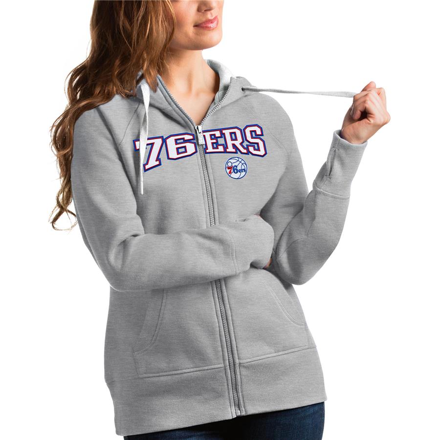 Philadelphia 76ers Antigua Women's Team Victory Full-Zip Hoodie - Heathered Gray