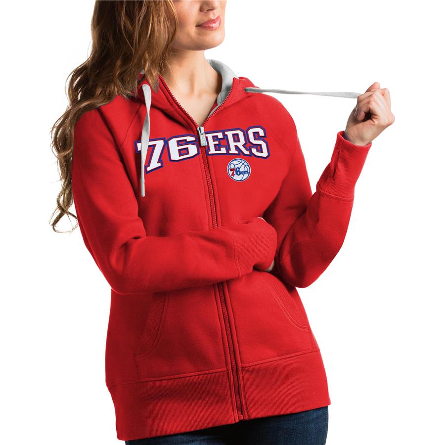 Philadelphia 76ers Antigua Women's Team Victory Full-Zip Hoodie - Red