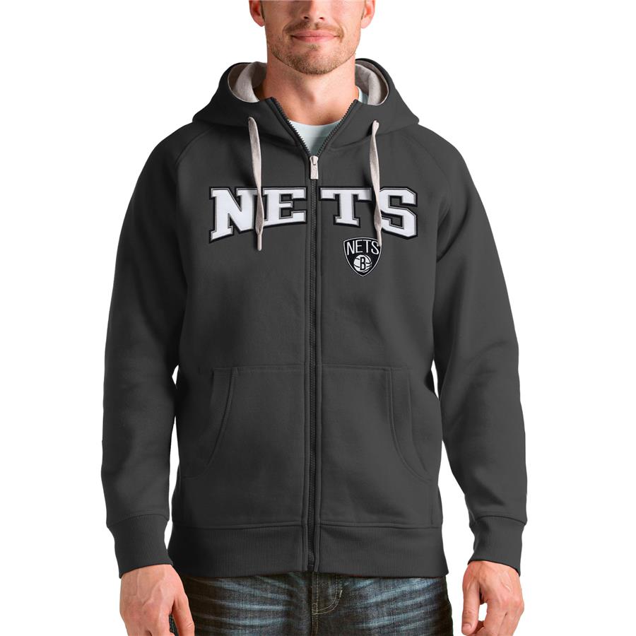 Brooklyn Nets Antigua Victory Full-Zip Hoodie - Charcoal