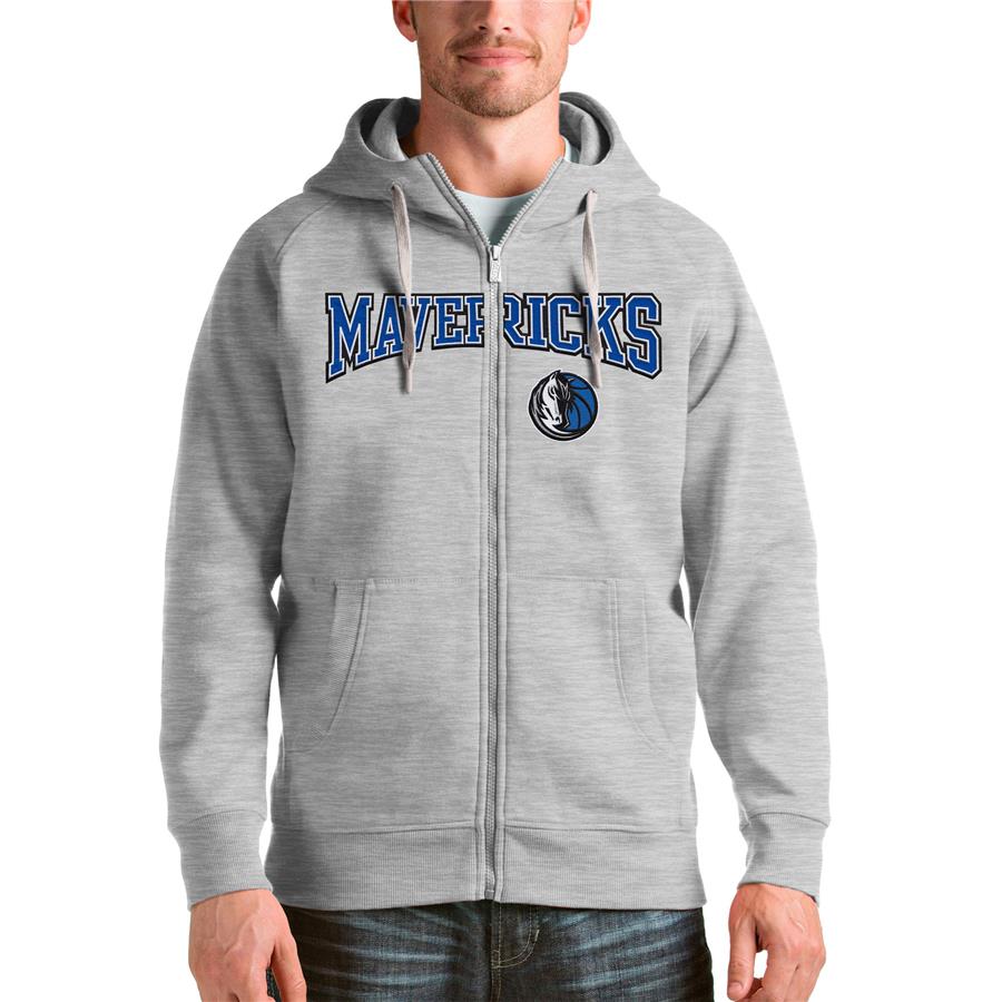 Dallas Mavericks Antigua Victory Full-Zip Hoodie - Heathered Gray