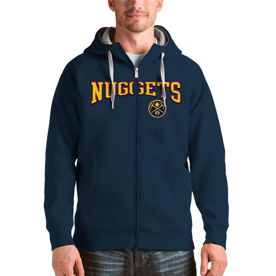 Denver Nuggets Antigua Victory Full-Zip Hoodie - Navy
