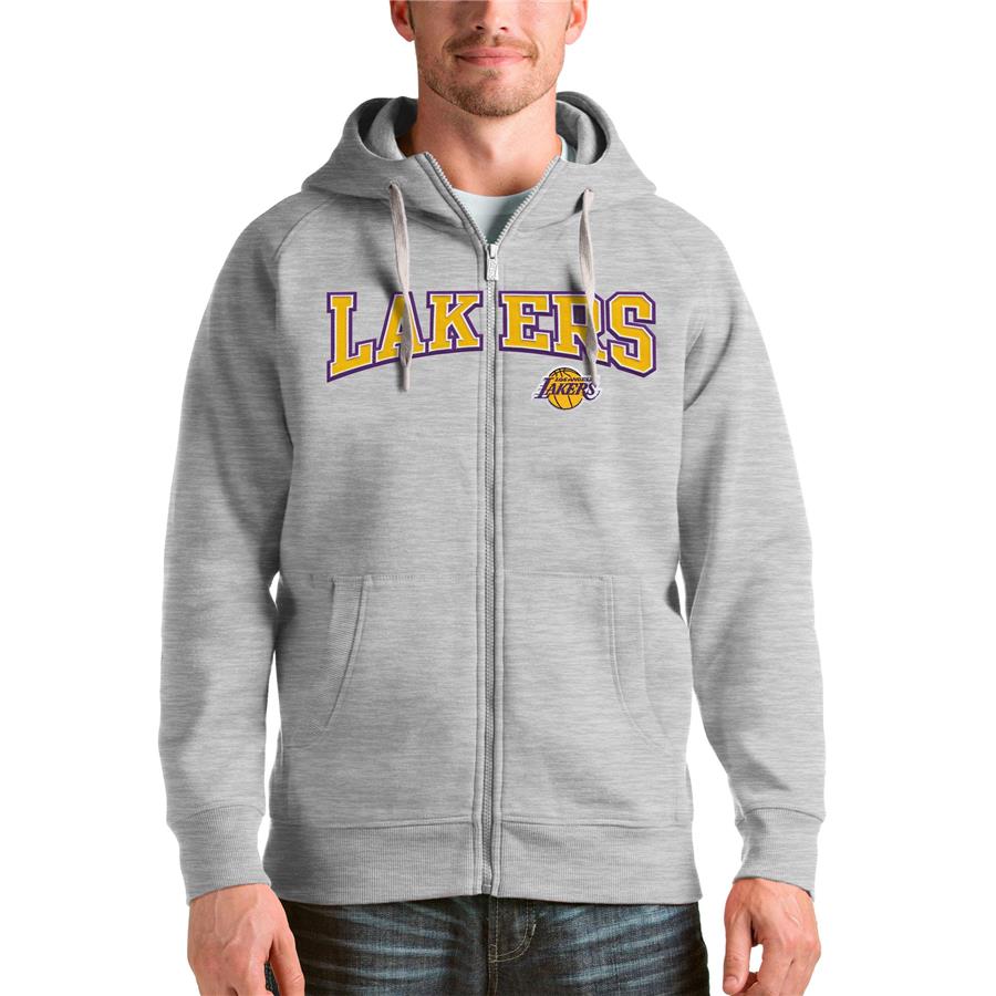 Los Angeles Lakers Antigua Victory Full-Zip Hoodie - Heathered Gray