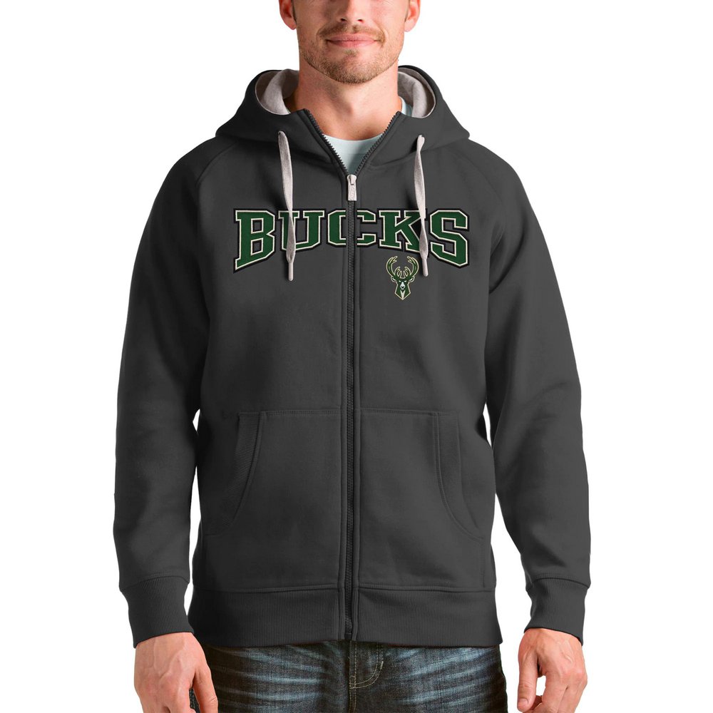 Milwaukee Bucks Antigua Victory Full-Zip Hoodie - Charcoal