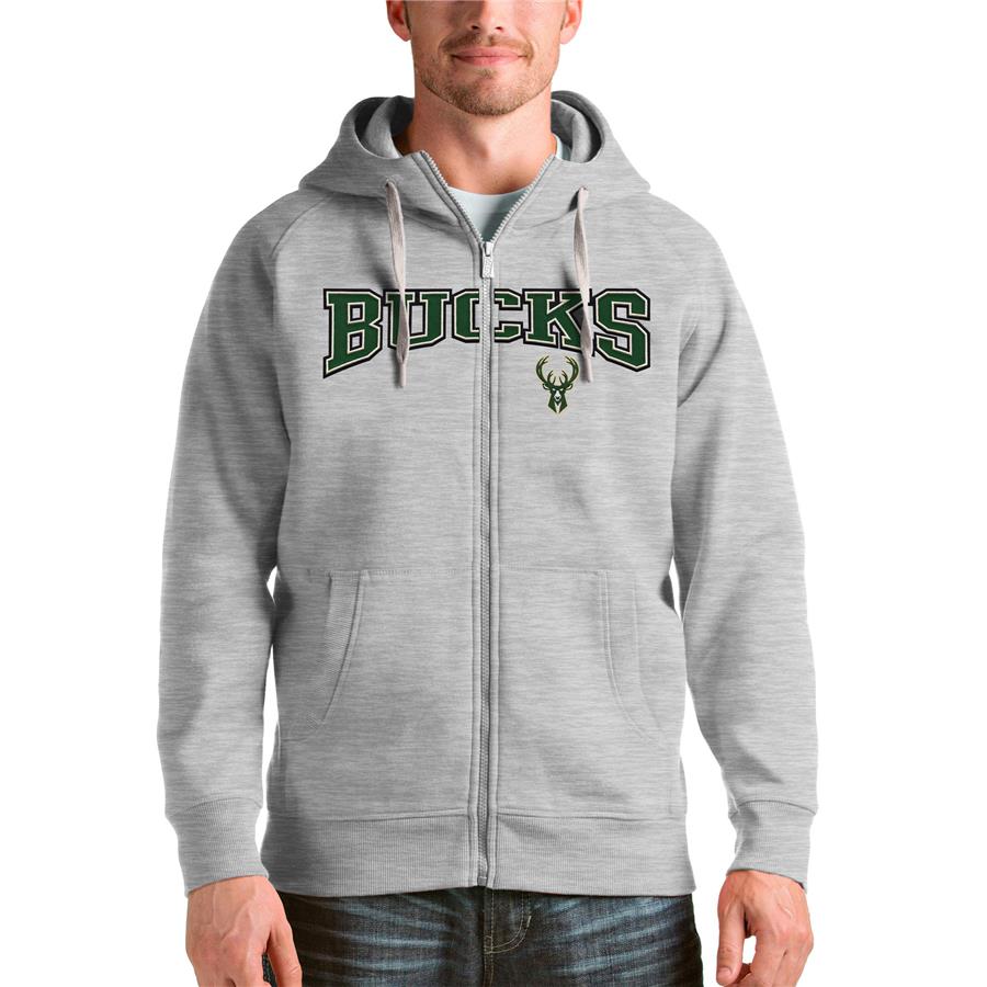 Milwaukee Bucks Antigua Victory Full-Zip Hoodie - Heathered Gray