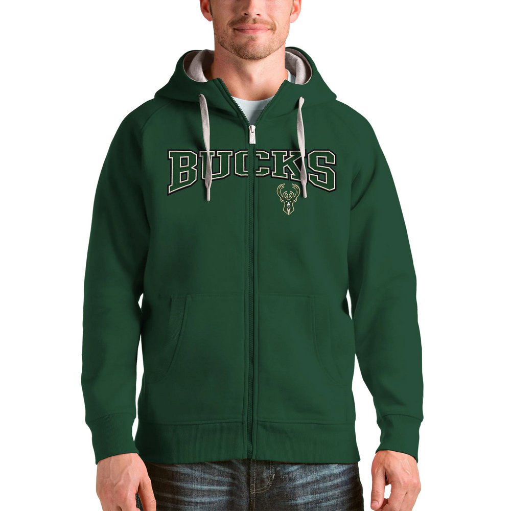 Milwaukee Bucks Antigua Team Victory Full-Zip Hoodie - Hunter Green