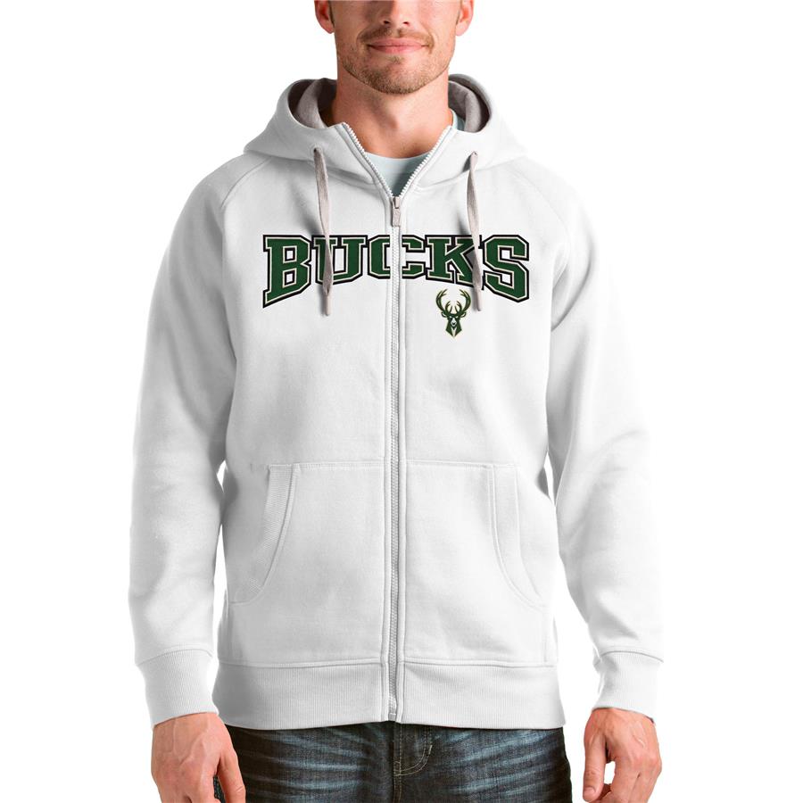 Milwaukee Bucks Antigua Victory Full-Zip Hoodie - White