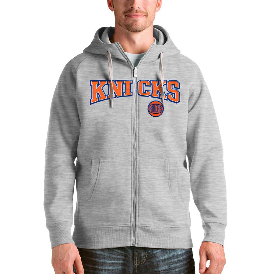 New York Knicks Antigua Victory Full-Zip Hoodie - Heathered Gray