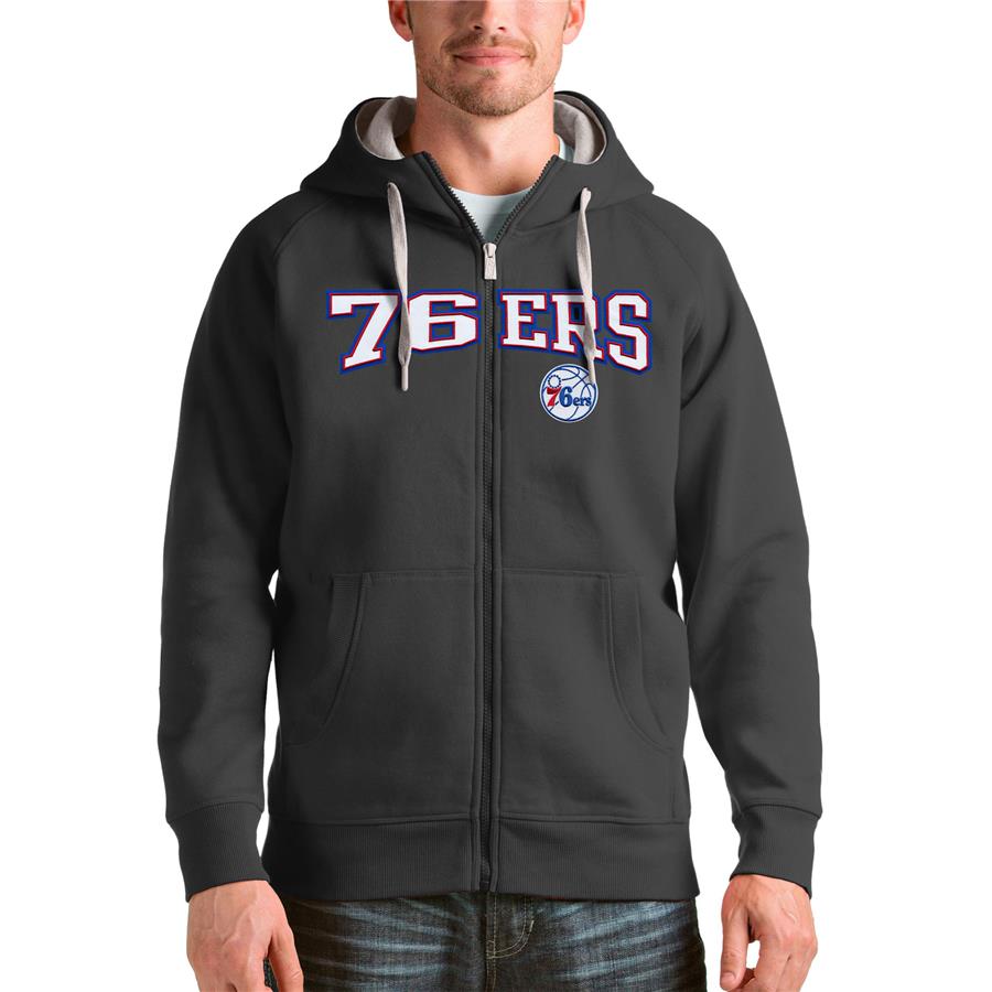 Philadelphia 76ers Antigua Victory Full-Zip Hoodie - Charcoal