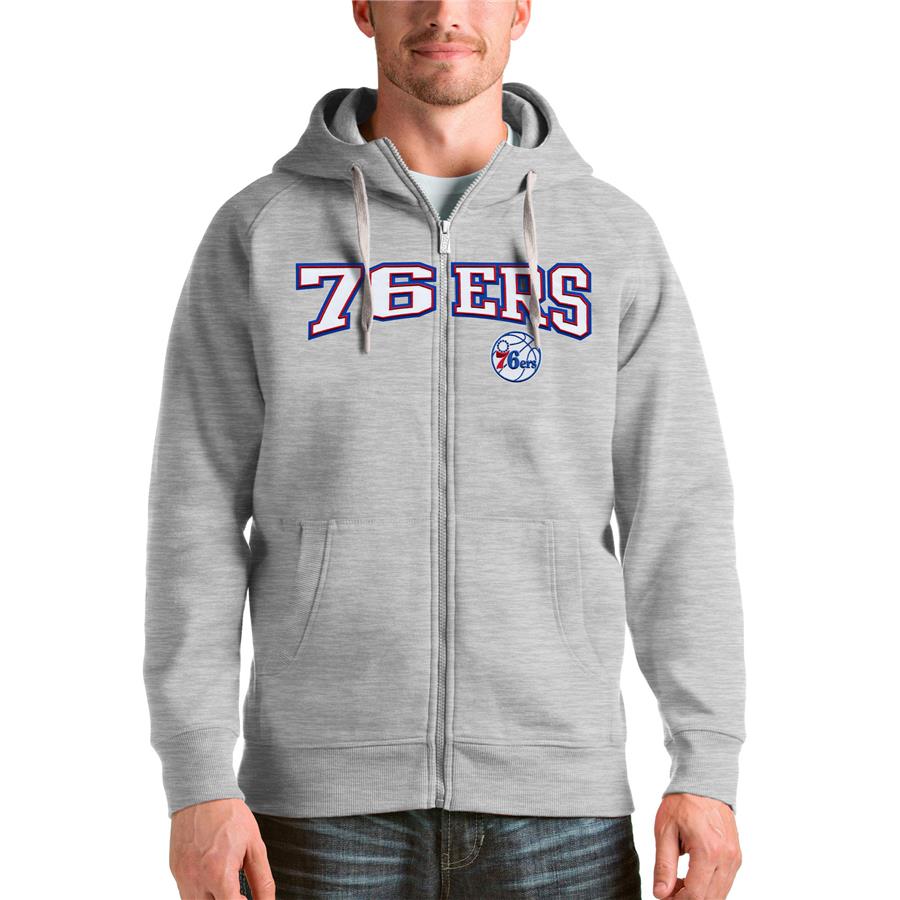 Philadelphia 76ers Antigua Victory Full-Zip Hoodie - Heathered Gray