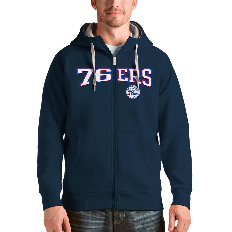 Philadelphia 76ers Antigua Victory Full-Zip Hoodie - Navy