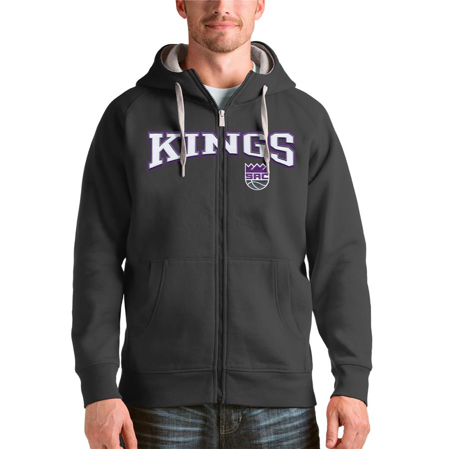 Sacramento Kings Antigua Victory Full-Zip Hoodie - Charcoal