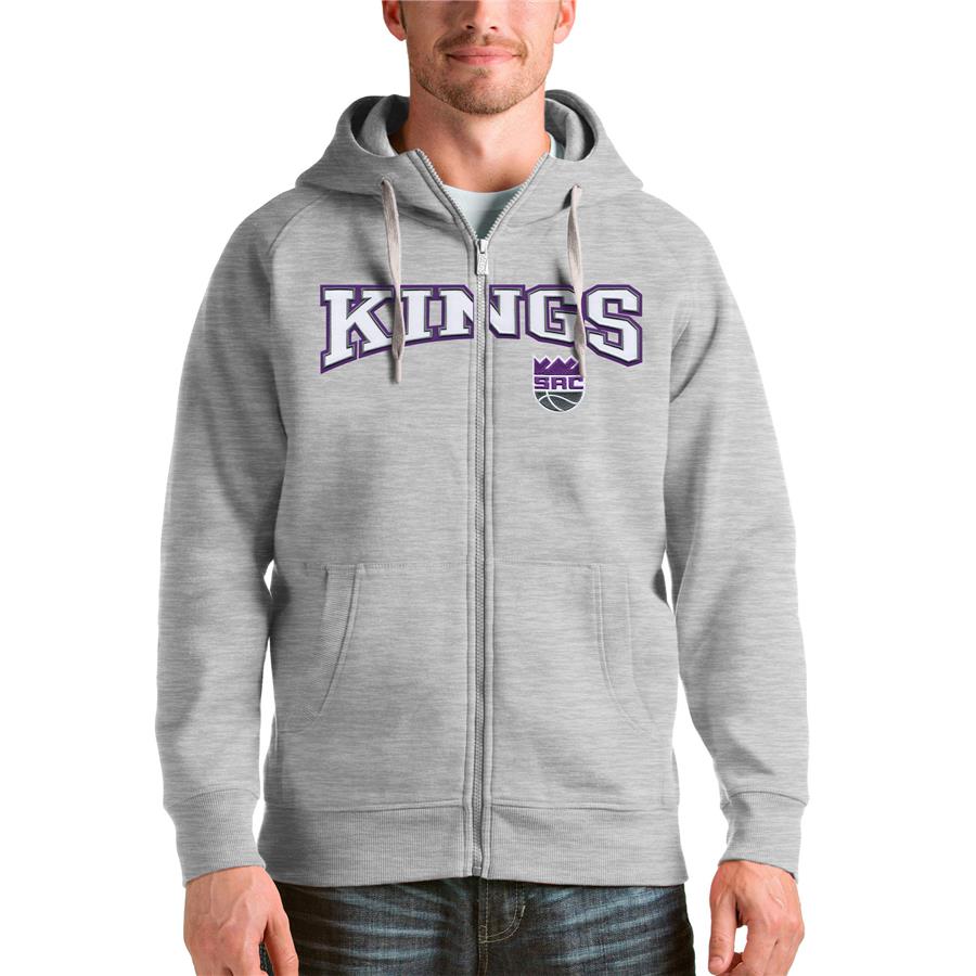 Sacramento Kings Antigua Victory Full-Zip Hoodie - Heathered Gray