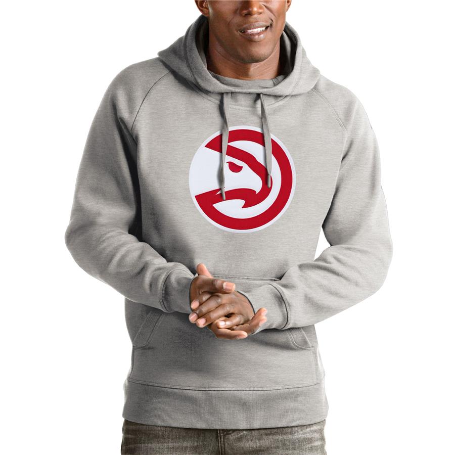 Atlanta Hawks Antigua Logo Victory Pullover Hoodie - Heathered Gray
