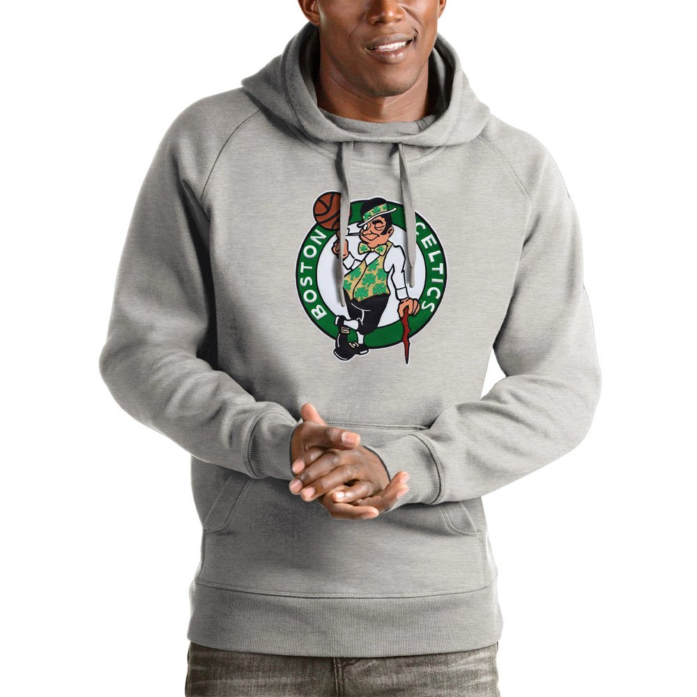 Boston Celtics Antigua Logo Victory Pullover Hoodie - Heathered Gray