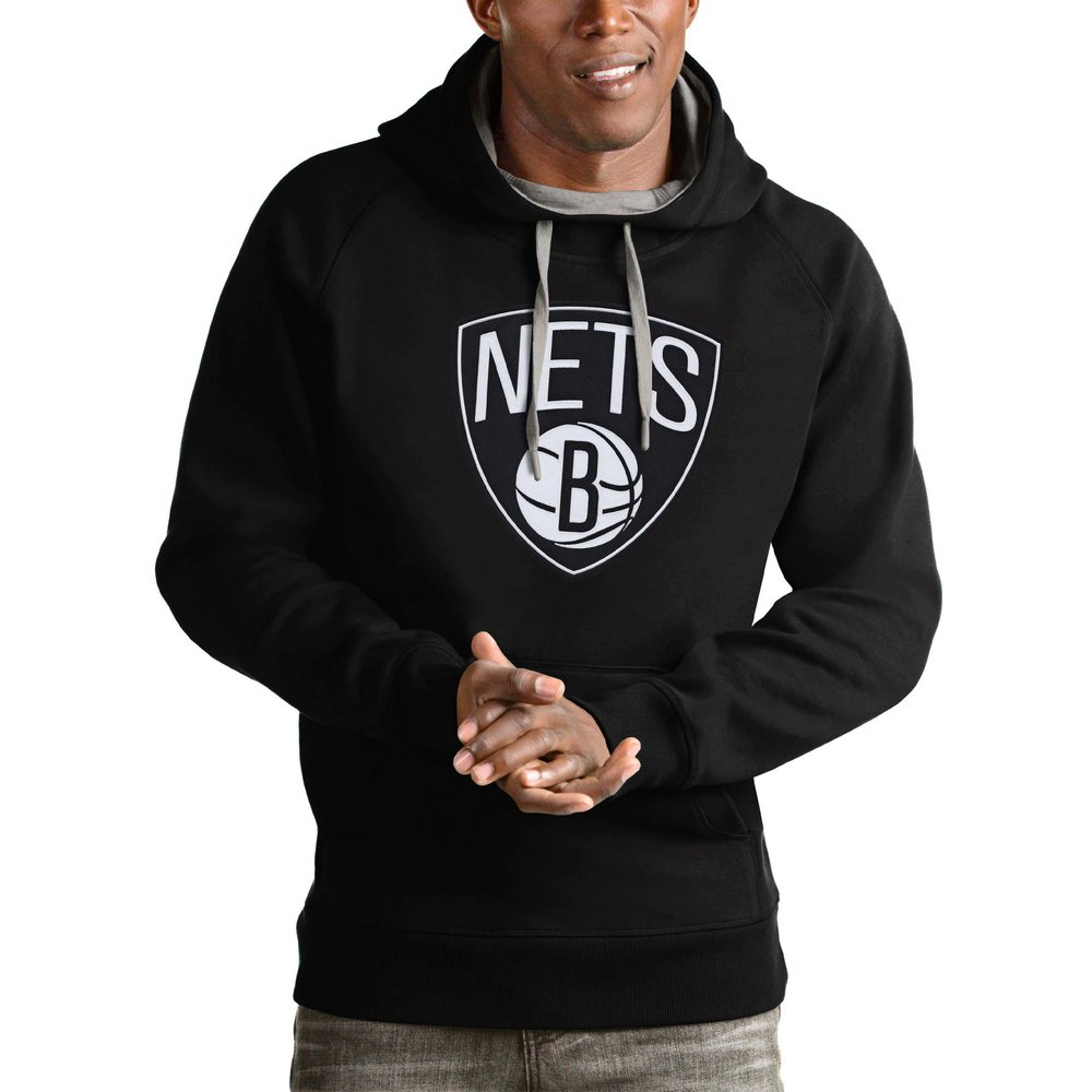 Brooklyn Nets Antigua Logo Victory Pullover Hoodie - Black