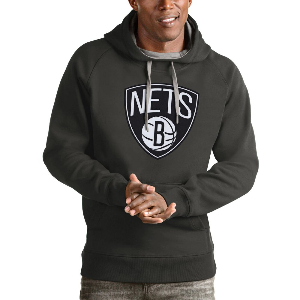 Brooklyn Nets Antigua Logo Victory Pullover Hoodie - Charcoal