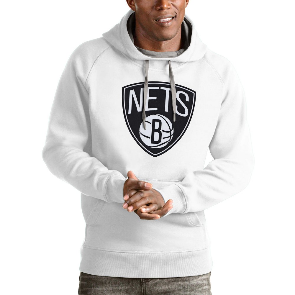 Brooklyn Nets Antigua Logo Victory Pullover Hoodie - White